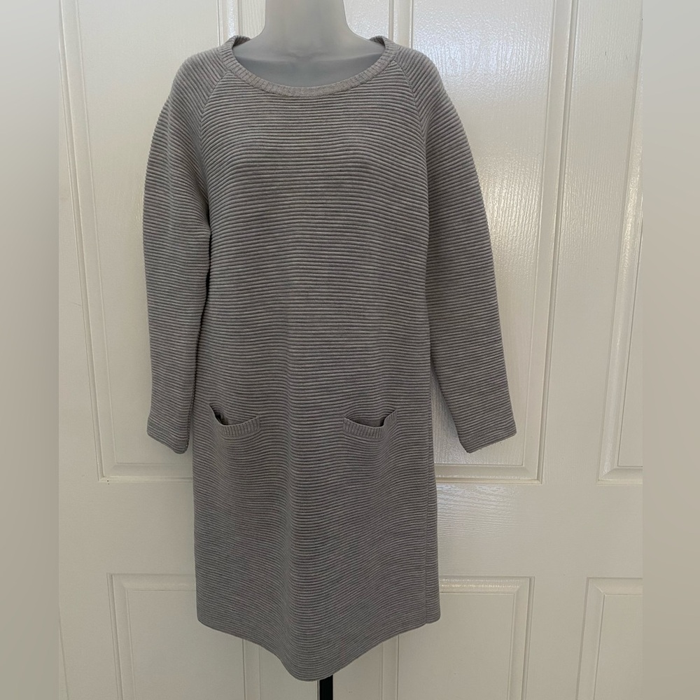 THEORY Gray Ribbed Knit Dress w/Pockets Sz L